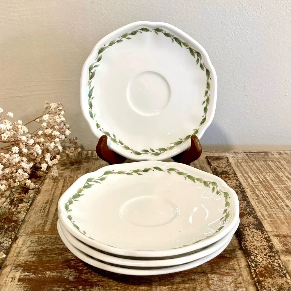 Noritake Casual Gourmet Garden Set of 4 Saucers 7940/1 6.5” Green Leaf Design